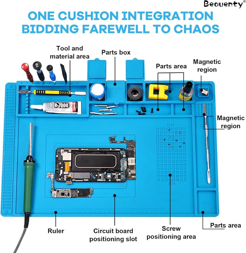 Beauenty Silicone Soldering Mat, Anti-Static Heat Insulation Pad With Magnetic Region And Scale Ruler, Multifunction Repair Mat Workbench For Electronics, Smartphone, Laptop, Watch (45 * 30Cm) - Image 3