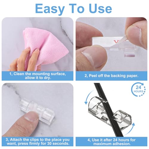 TidyHelper Cable Clips Clear (Large, 26PCS), Heavy Duty Extension Cord Clips Wall, Adhesive Wire Holders Clips Electric Wires Cord Organizer, Powre Cable, PC, Ethernet, TV-Coax, LED Light Clips - Image 5