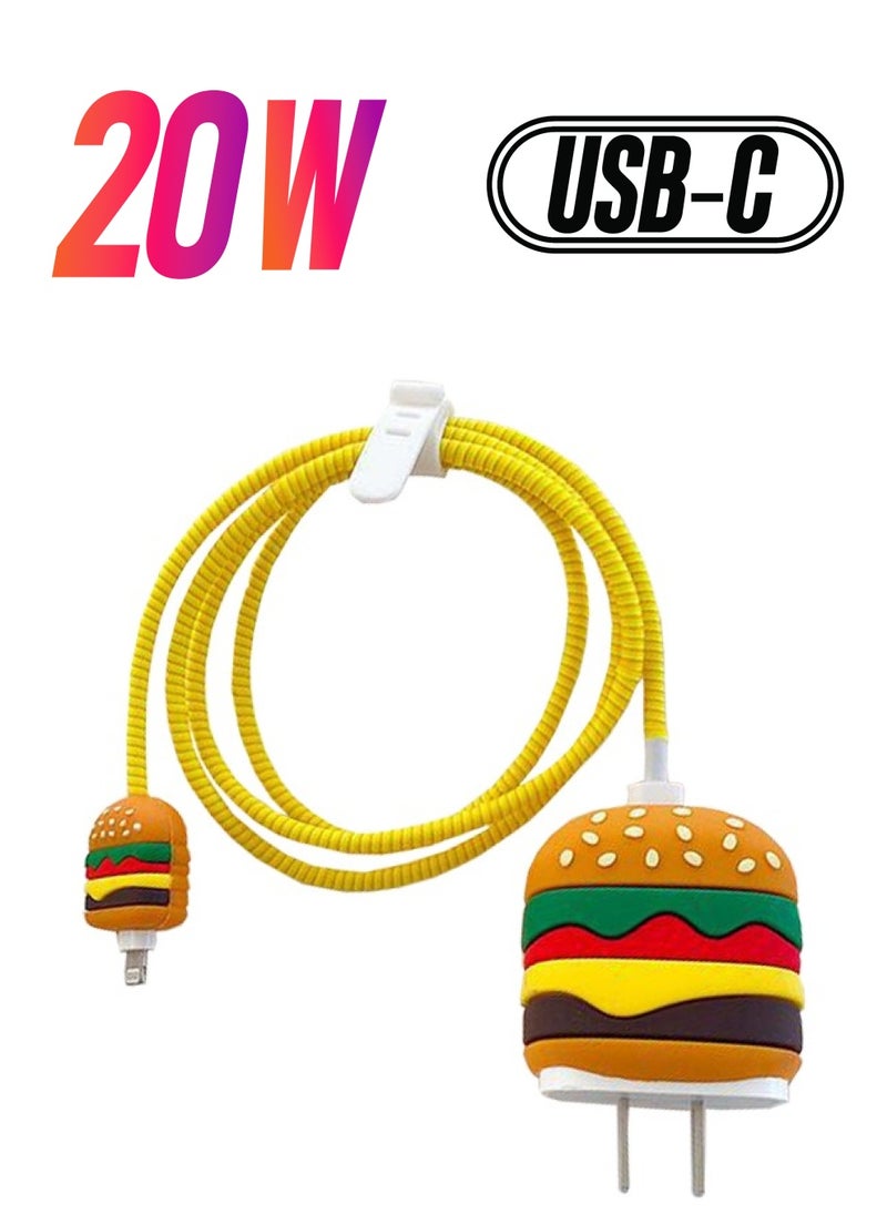 Generic Cute Protective Case for 18W/20W USB-C Adapter Charger, 3D Cartoon Protective Cover, Cable Protector Sleeve for Iphone Charger (Hamburger)  - Image 1