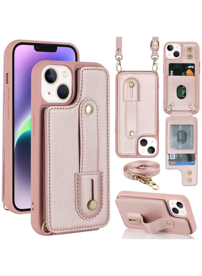 S-TOP Case For iPhone 15 Wristband Vertical Flip Wallet Back Cover Phone Case with Long Lanyard - Image 1