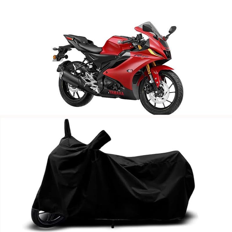 RABABLI غطاء جسم دراجة متوافق مع ياماها R15 V4 القديمة مع جميع المتغيرات مقاوم للخدوش، حزام مشبك - مقاوم للمطر والأشعة فوق البنفسجية والغبار ومضاد للرياح ودرع لجميع الأحوال الجوية (لون أسود) - Image 1