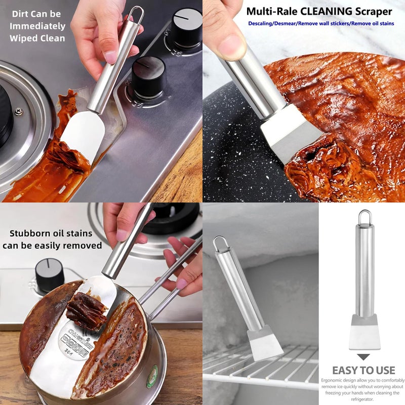 Auhsgch 2 PCS Stainless Steel Scrapers â€“ Multifunctional Scraper Cleaning Tool for Cookware, Stovetop, Adhesive, Oven Racks, Grout, Grill & Glass, Durable Scraper for Kitchen & Home, Fridge Cleaning - Image 3