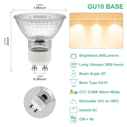 GODONLIF GU10 Halogen Bulb 120V 50W Halogen Light Bulbs for Candle Warmer Lamp, GU10+C, MR16 with Glass Cover, 2700K Warm White, Dimmable, Pack of 2 - Image 3