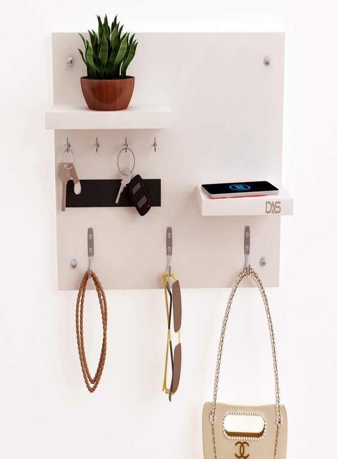 DAS Wall Mounted Home Décor Key Chain Holder/Organizer Key Hooks with Double Wall Shelf Display Rack Frosty White (7 Hooks)- Diana - Image 2
