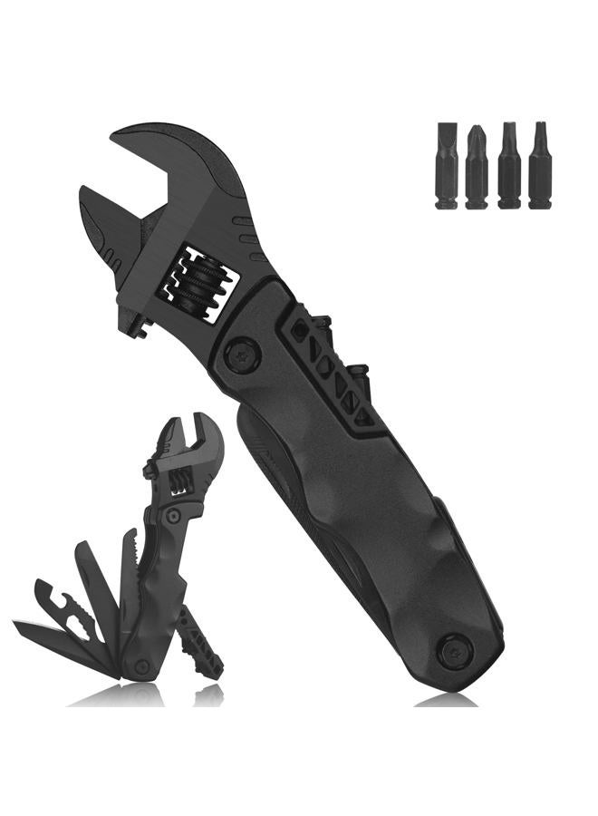 YOUMI Multitool Wrench, Adjustable Wrench with Flathead Phillips Screwdriver, Nail File, Bottle Can Opener, Screwdriver reservoir, Multifunctional Purpose Stainless Steel Tool (black) - Image 1