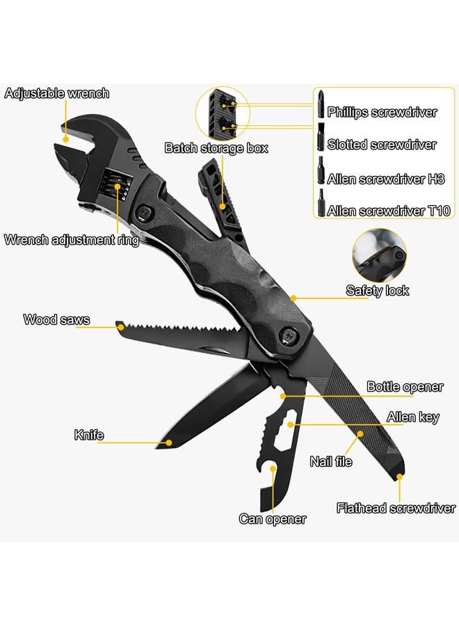YOUMI Multitool Wrench, Adjustable Wrench with Flathead Phillips Screwdriver, Nail File, Bottle Can Opener, Screwdriver reservoir, Multifunctional Purpose Stainless Steel Tool (black) - Image 3