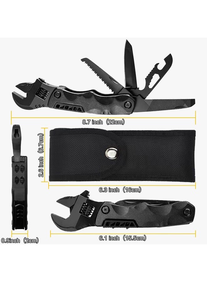 YOUMI Multitool Wrench, Adjustable Wrench with Flathead Phillips Screwdriver, Nail File, Bottle Can Opener, Screwdriver reservoir, Multifunctional Purpose Stainless Steel Tool (black) - Image 2