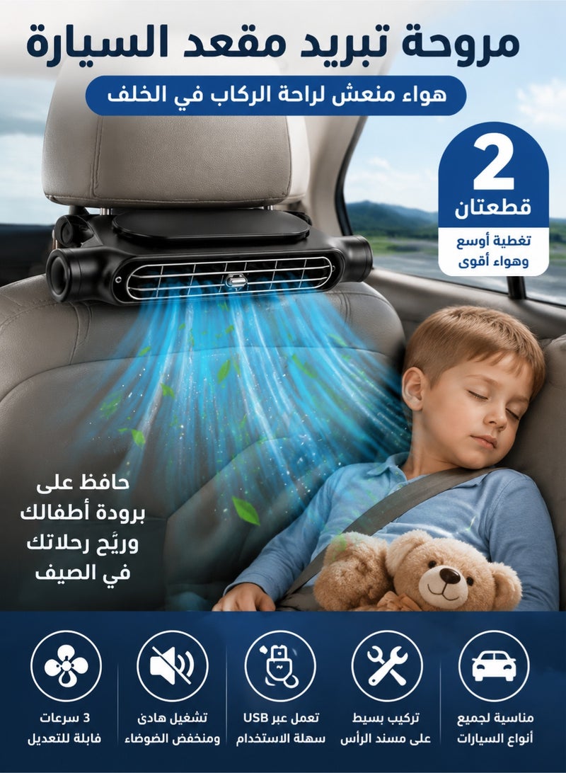 CAFELE 2PCS Car Seat Cooling Fan USB 3 Speed Adjustable Back Seat Air Circulation Fan Silent Headrest Cooling Fan for Baby Kids SUV Truck Van Universal Car Accessories - Image 1