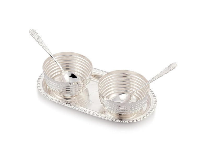 Silver Glow Silverglow Calibre Serving Set Silver Plated Bowl Set of 5 Dry Fruits Snacks containers Serving Tray Bowl Set Tableware Set Perfect Diwali Office Wedding Return Gift - Image 3