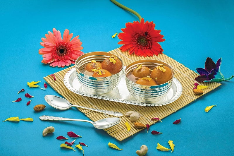 Silver Glow Silverglow Calibre Serving Set Silver Plated Bowl Set of 5 Dry Fruits Snacks containers Serving Tray Bowl Set Tableware Set Perfect Diwali Office Wedding Return Gift - Image 2