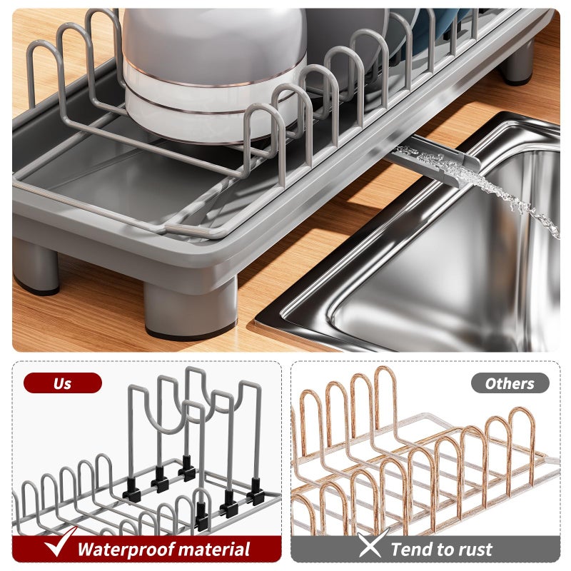 SanDream Small Dish Drying Rack with Removable Utensil Holder & Anti-Scratch Base - Stainless Steel Dish Rack, Dish Drying Rack with Drainage & Space Saving Design for Kitchen Counter, Gray - Image 5
