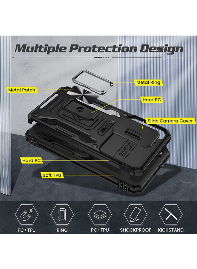 Rock Pow Samsung S23 Plus Case with Kickstand and Slide Camera Cover and Magnetic Ring Stand Shockproof Drop Protection Cases for Galaxy S23 Plus 2023 Black - Image 4