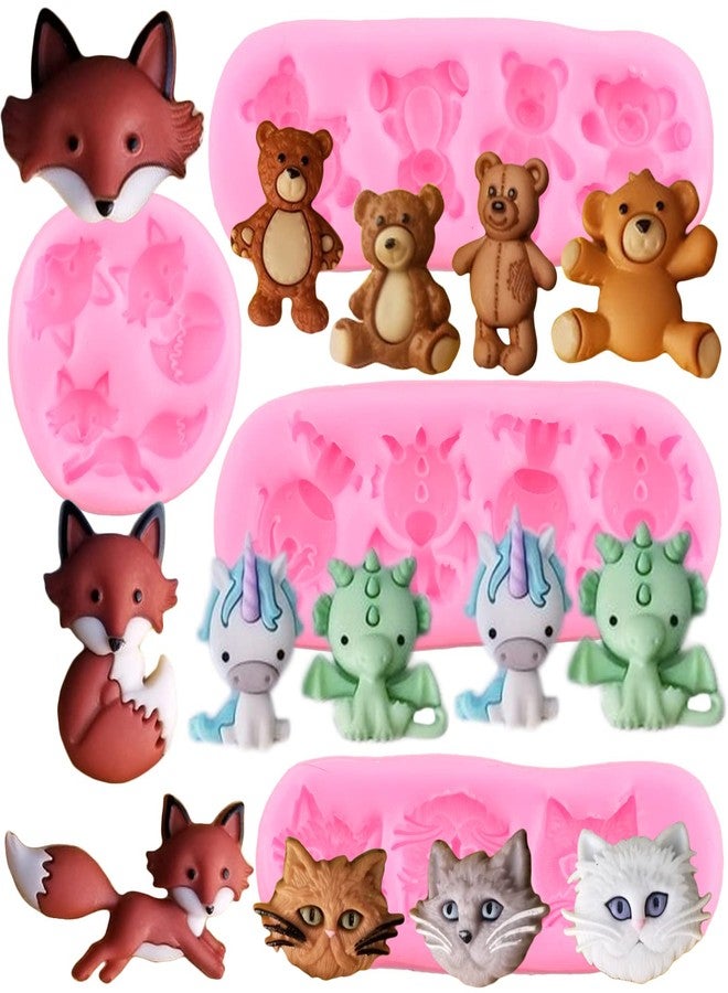 Mujiang Cat Head Fox Unicorn Bear Silicone Fondant Molds For Sugar Gum Paste Candy Chocolate Cake Decorating Set Of 4 - Image 1