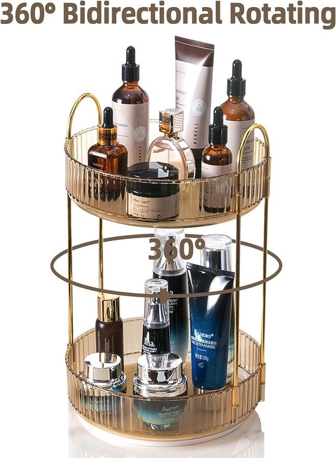 Seadra Make Up Cosmetic Organizer Storage Box Shelf 360 Degree Rotating Display Stand Two Deck Round Shape (Multicolor) - Image 2
