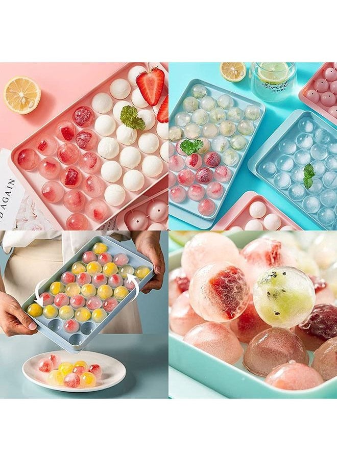 Ice Cube Tray with Lid and Bin, 3 Pack Ice Trays for Freezer, 99PCS Ice Ball Maker Mold, Round Ice Cube, Mini Circle Ice Cube Tray with Container, Scoop- Easy Release for Whiskey, Cocktail, Coffee