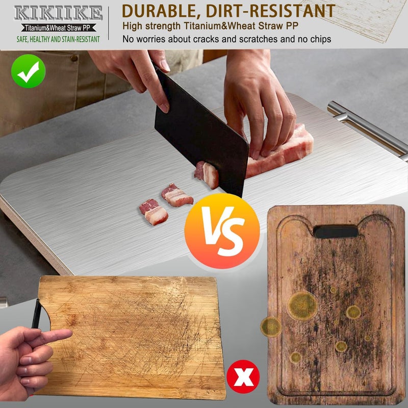 KIKIIKE Titanium Cutting Board Double Sided Pure Titanium Cutting Boards for Kitchen, Pure titanium & Wheat Straw PP Food Grade metal chopping boards Easy to Clean Large Size - Image 2