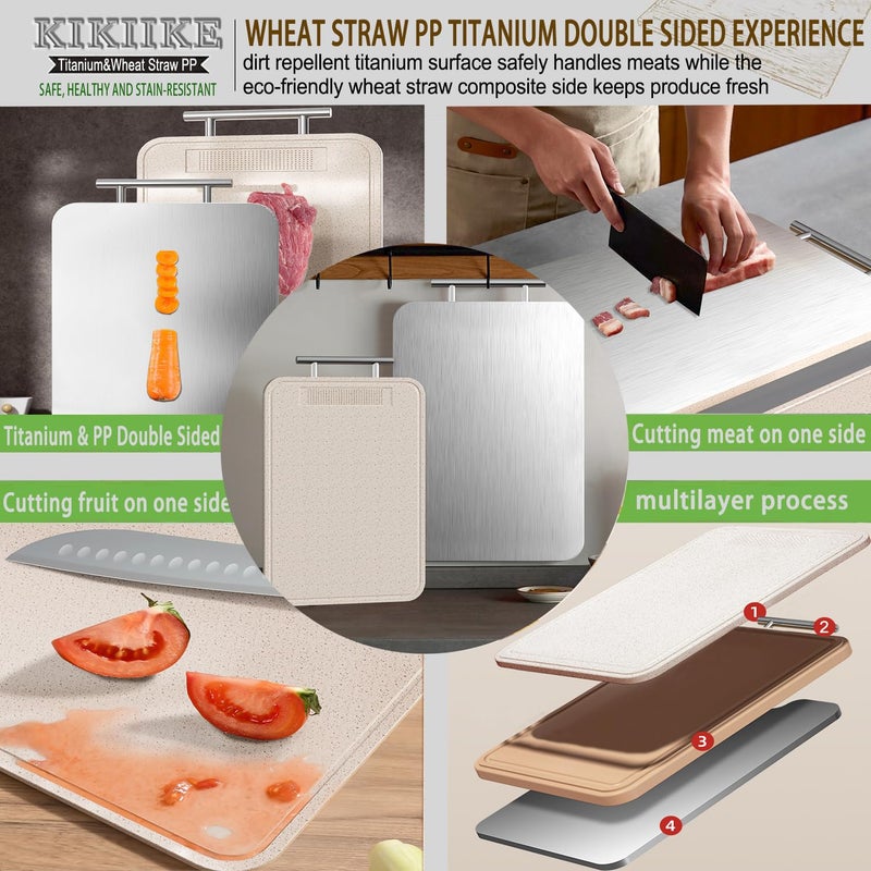 KIKIIKE Titanium Cutting Board Double Sided Pure Titanium Cutting Boards for Kitchen, Pure titanium & Wheat Straw PP Food Grade metal chopping boards Easy to Clean Large Size - Image 5
