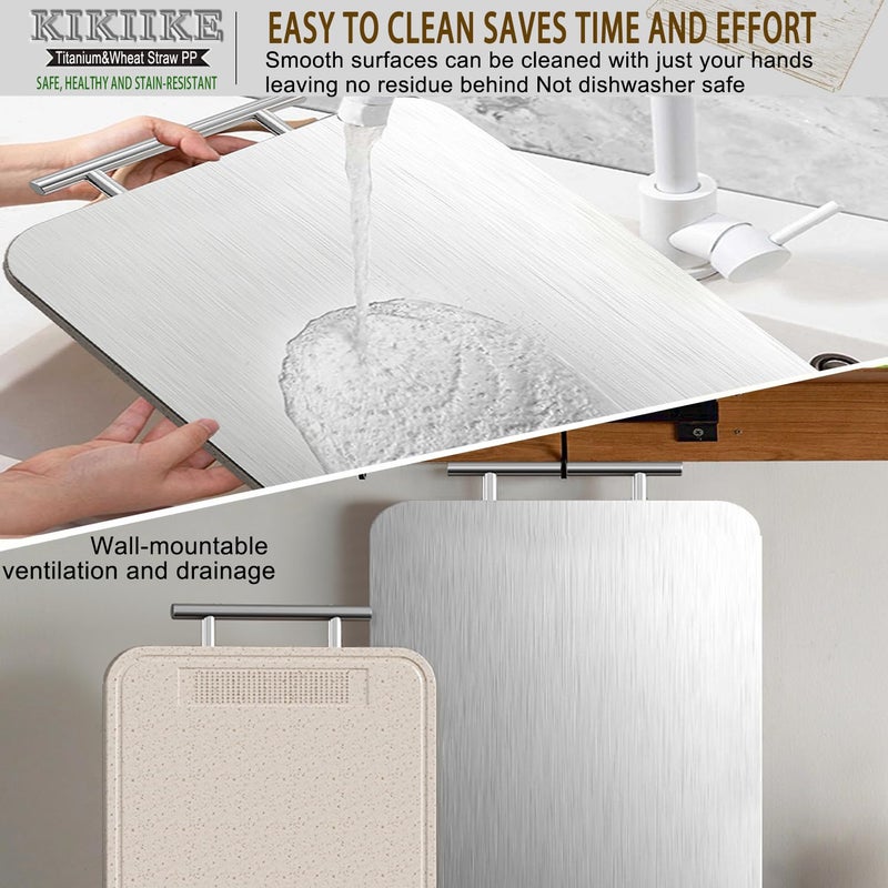 KIKIIKE Titanium Cutting Board Double Sided Pure Titanium Cutting Boards for Kitchen, Pure titanium & Wheat Straw PP Food Grade metal chopping boards Easy to Clean Large Size - Image 4