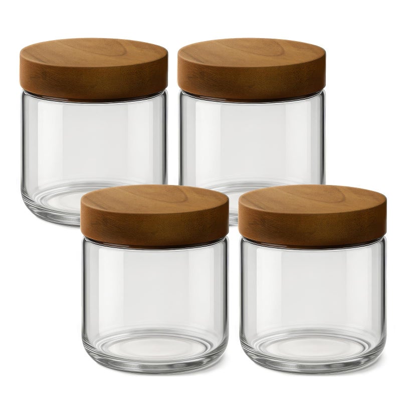 Osfel 10oz 4 Pack Overnight Oats Containers with Lids, Glass Mason Jars with Acacia Wood Airtight Lids, Wide Mouth Meal Prep Storage Jars for Oats, Chia Pudding, Salad, Parfait, Snacks, Spice - Image 1