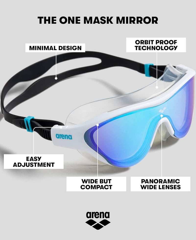 ARENA Unisex Adult The One Swim Mask Fitness Swimming Goggles for Men and Women Large Fit Polycarbonate Mirror Lens, Blue/White - Image 2