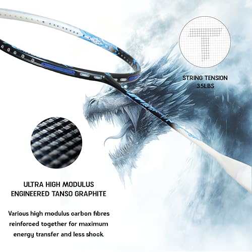TANSO Black Ice Full Graphite Ultra Light Weight Carbon Fibre Strung Badminton Racket (35 Lbs Tension, 6.5mm ultra slim shaft, 77 Grams, Strung with premium strings and full racquet cover) (Defensive) - Image 3