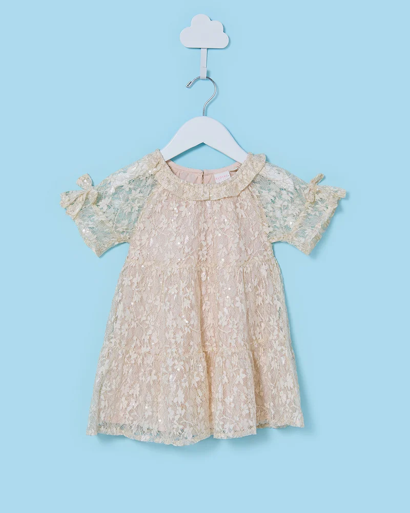 ردتاغ فستان دانتيل باللون العاجي للبنات الرضع
