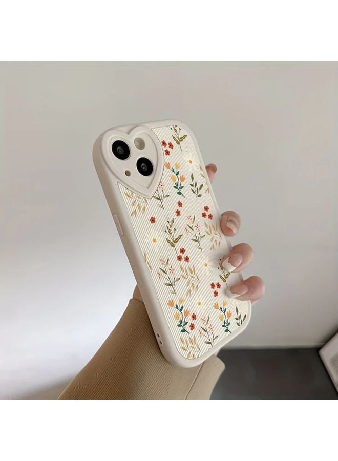 Ivory White Love Heart Vertical Pattern Painted Flowers Soft Phone Case For IPhone 14 Pro Max - Image 3