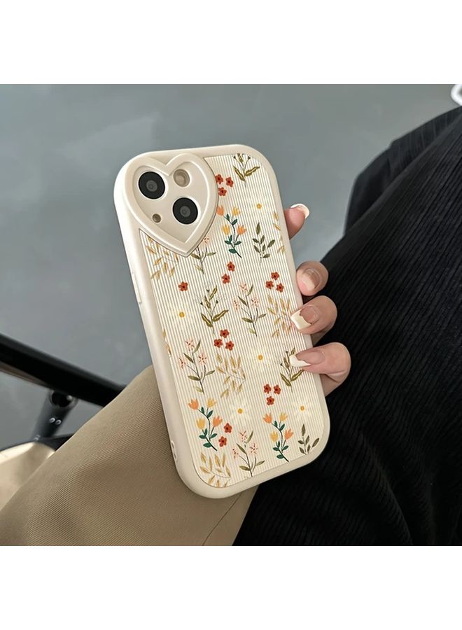 Ivory White Love Heart Vertical Pattern Painted Flowers Soft Phone Case For IPhone 14 Pro Max - Image 5