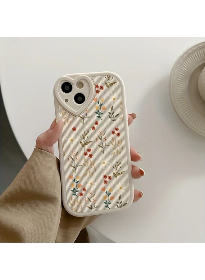 Ivory White Love Heart Vertical Pattern Painted Flowers Soft Phone Case For IPhone 14 Pro Max - Image 4