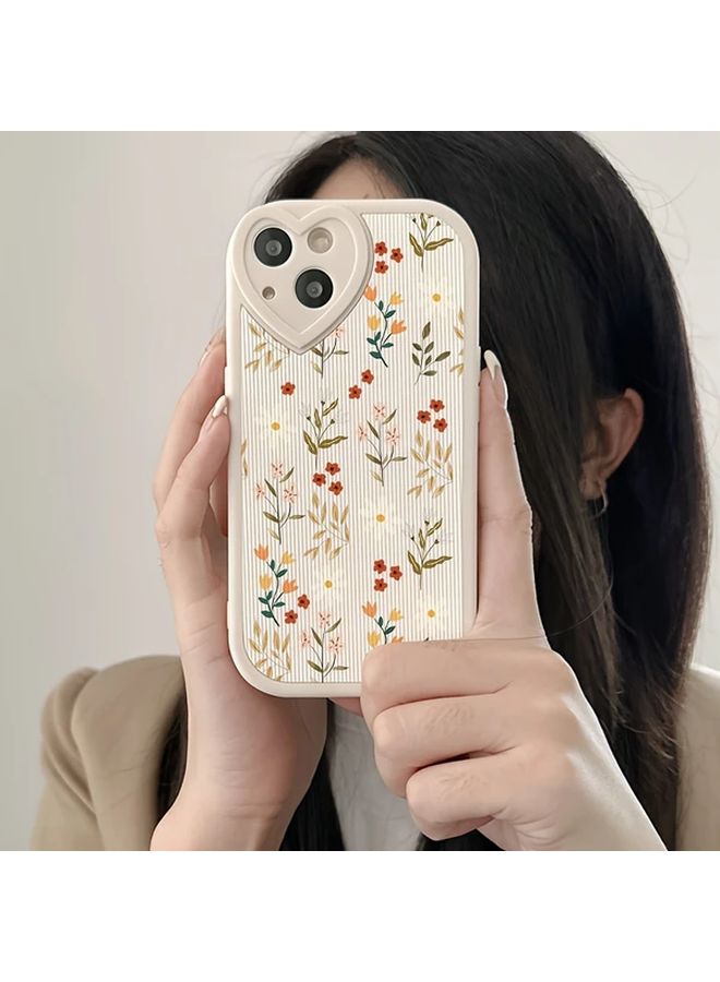 Ivory White Love Heart Vertical Pattern Painted Flowers Soft Phone Case For IPhone 14 Pro Max - Image 1