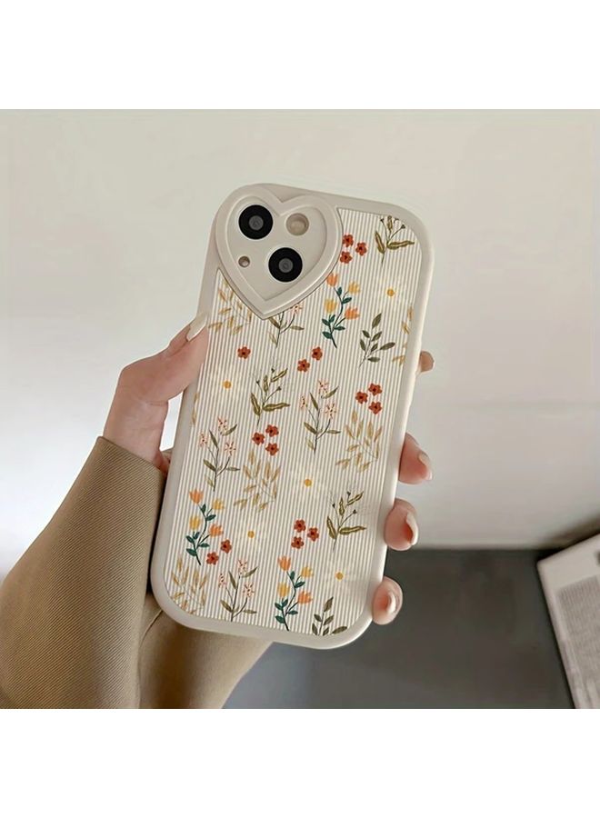 Ivory White Love Heart Vertical Pattern Painted Flowers Soft Phone Case For IPhone 14 Pro Max - Image 2