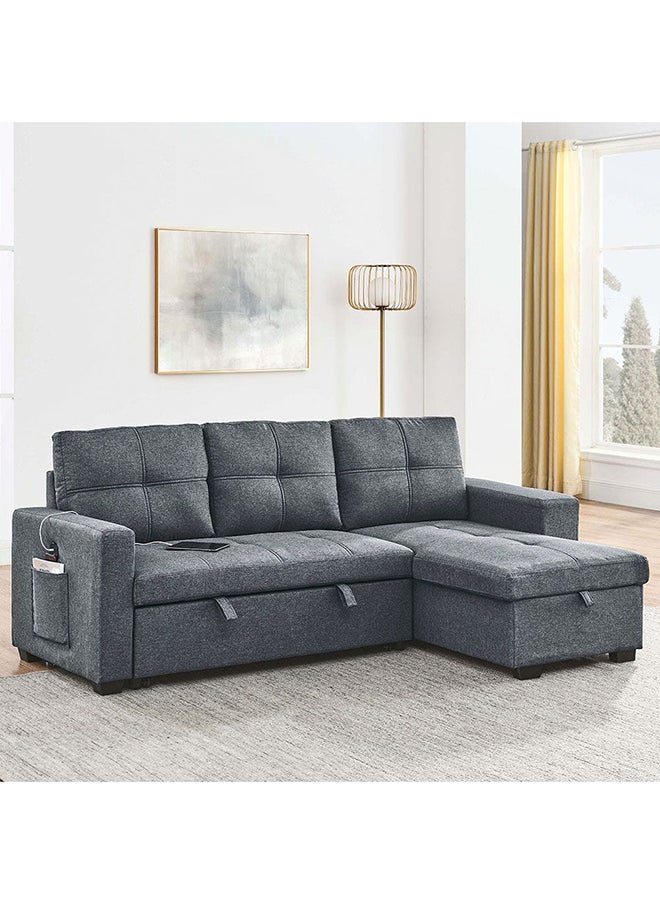 DANUBE HOME Castro Reversible Fabric Corner Sofa Bed With Storage And  USB port  Convertible Sleeping Sofabed Comfortable Living Room Furniture L 215x133x83 cm Grey  - Image 1