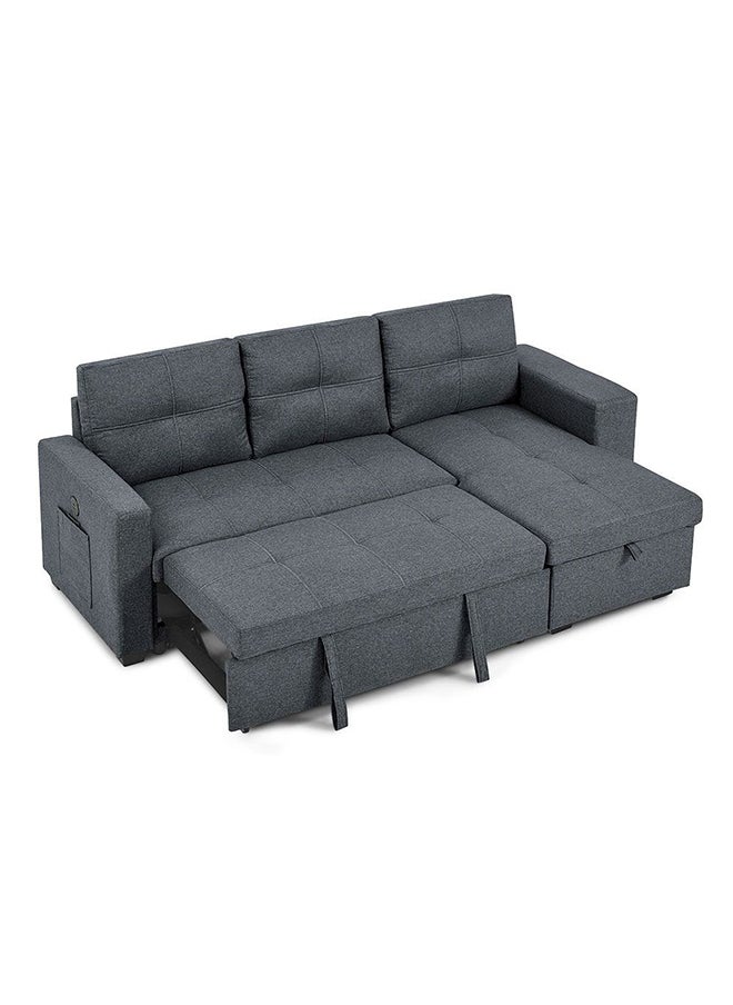 DANUBE HOME Castro Reversible Fabric Corner Sofa Bed With Storage And  USB port  Convertible Sleeping Sofabed Comfortable Living Room Furniture L 215x133x83 cm Grey  - Image 3