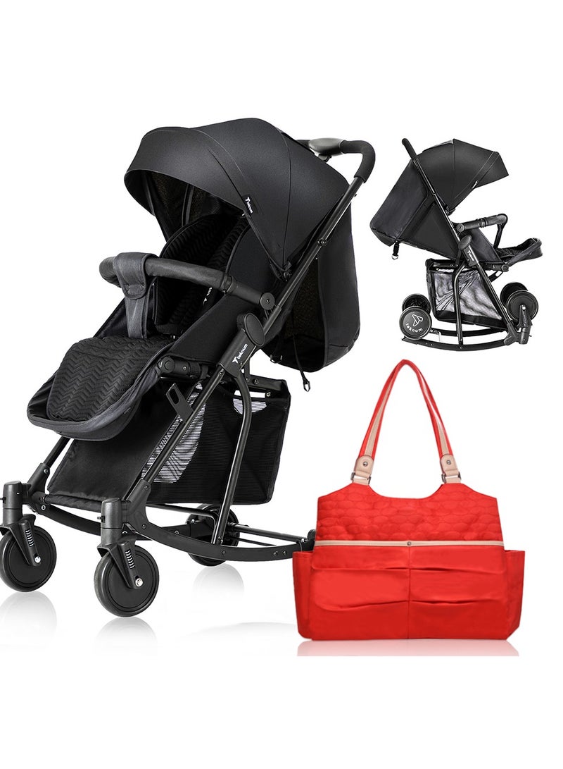 Teknum Stroller With Rocker with Red Fashion Diaper tote Bag- Black - Image 1