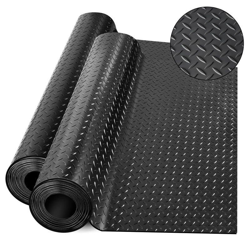 laapee Diamond-Plate Rubber Flooring Rolls, 21FT *16IN Garage Floor Mat, 4 * 7Ft Cover Area PVC Garage Flooring Roll for Garage Floor, RV Trailer Flooring, Water/Stain Resistant Parking Mat Black(1Pcs) - Image 1