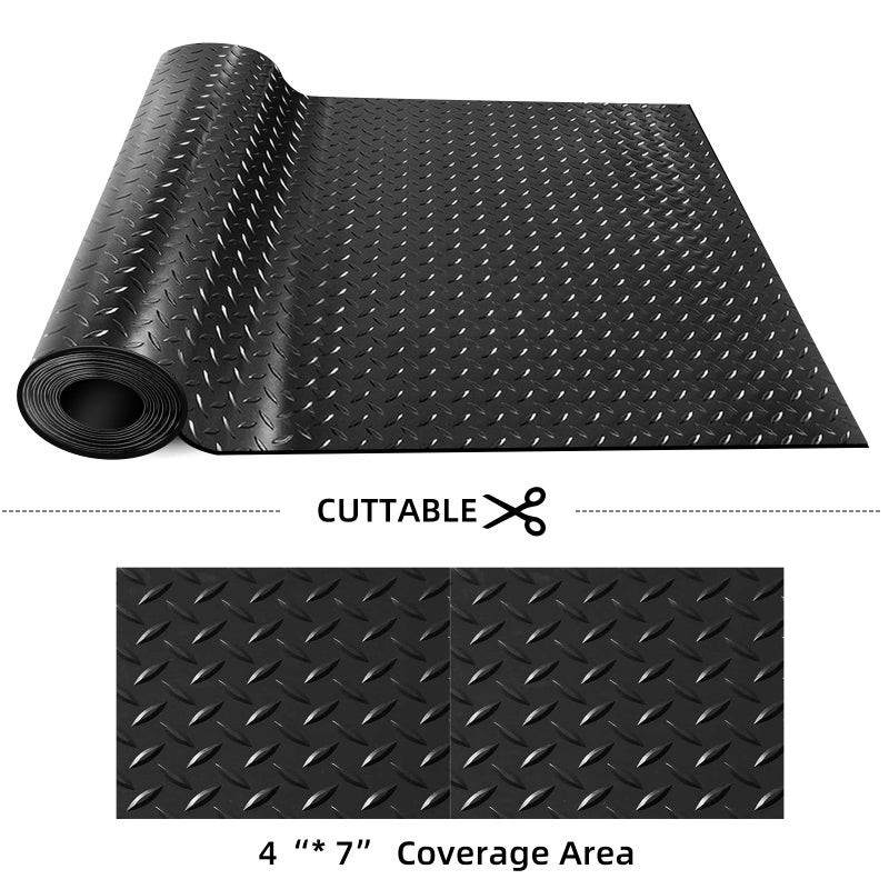 laapee Diamond-Plate Rubber Flooring Rolls, 21FT *16IN Garage Floor Mat, 4 * 7Ft Cover Area PVC Garage Flooring Roll for Garage Floor, RV Trailer Flooring, Water/Stain Resistant Parking Mat Black(1Pcs) - Image 5
