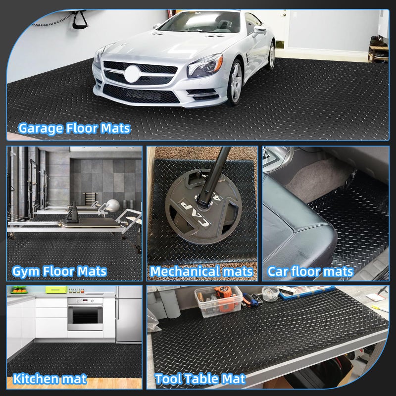 laapee Diamond-Plate Rubber Flooring Rolls, 21FT *16IN Garage Floor Mat, 4 * 7Ft Cover Area PVC Garage Flooring Roll for Garage Floor, RV Trailer Flooring, Water/Stain Resistant Parking Mat Black(1Pcs) - Image 3