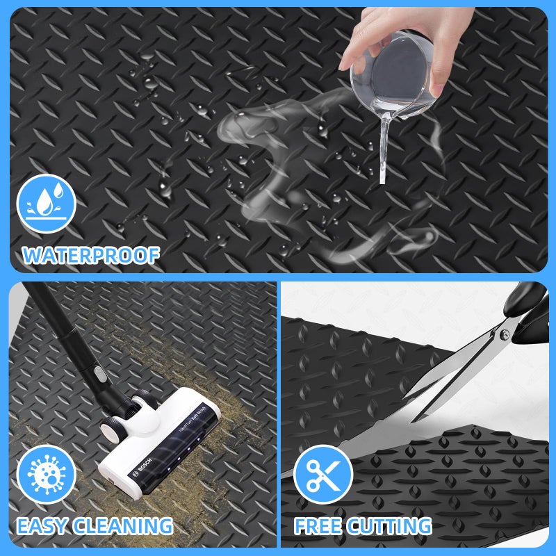 laapee Diamond-Plate Rubber Flooring Rolls, 21FT *16IN Garage Floor Mat, 4 * 7Ft Cover Area PVC Garage Flooring Roll for Garage Floor, RV Trailer Flooring, Water/Stain Resistant Parking Mat Black(1Pcs) - Image 4