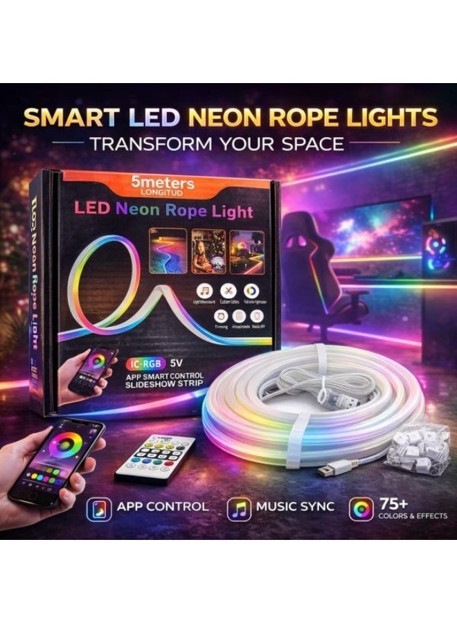 ELTRAZONE Smart LED Neon Rope Light 5M RGB, App Control & Music Sync Strip Light - Image 1