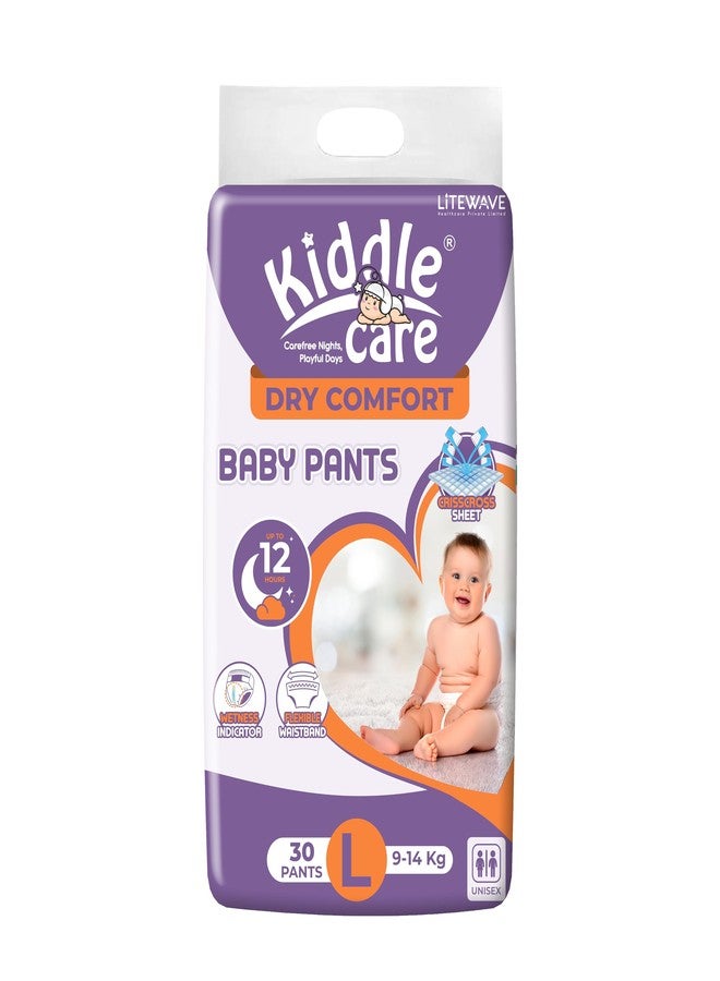 Kiddle Care Dry Comfort Advanced Soft Baby Diaper Pants | Large (L) | 9-14 Kg | Pack of 1 | 30 Pieces | Up to 12 Hours Protection, Prevents Leakage, Wetness Indicator - Image 1