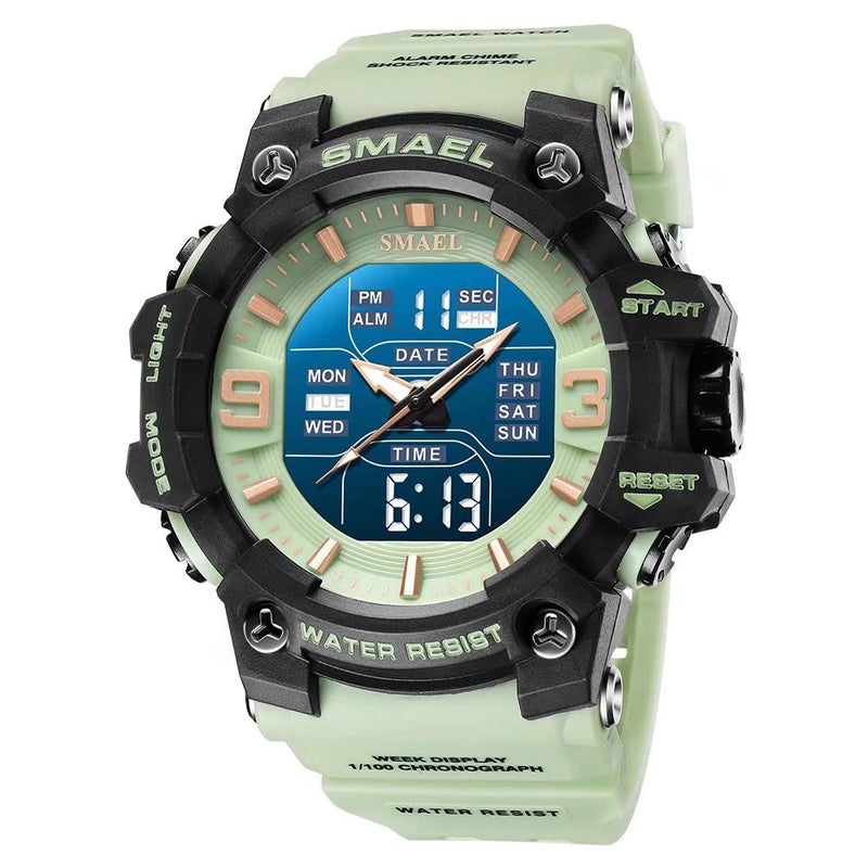 SMAEL Men's Military Watches Outdoor Sports Watch Waterproof LED Date Alarm Digital Analog Wrist Watches for Men Green - Image 1