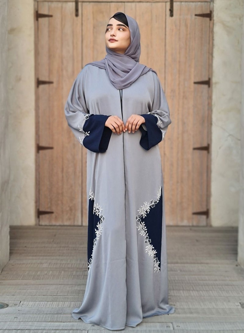 Spiffy Snow Blue Abaya with Special Handwork  - Image 1