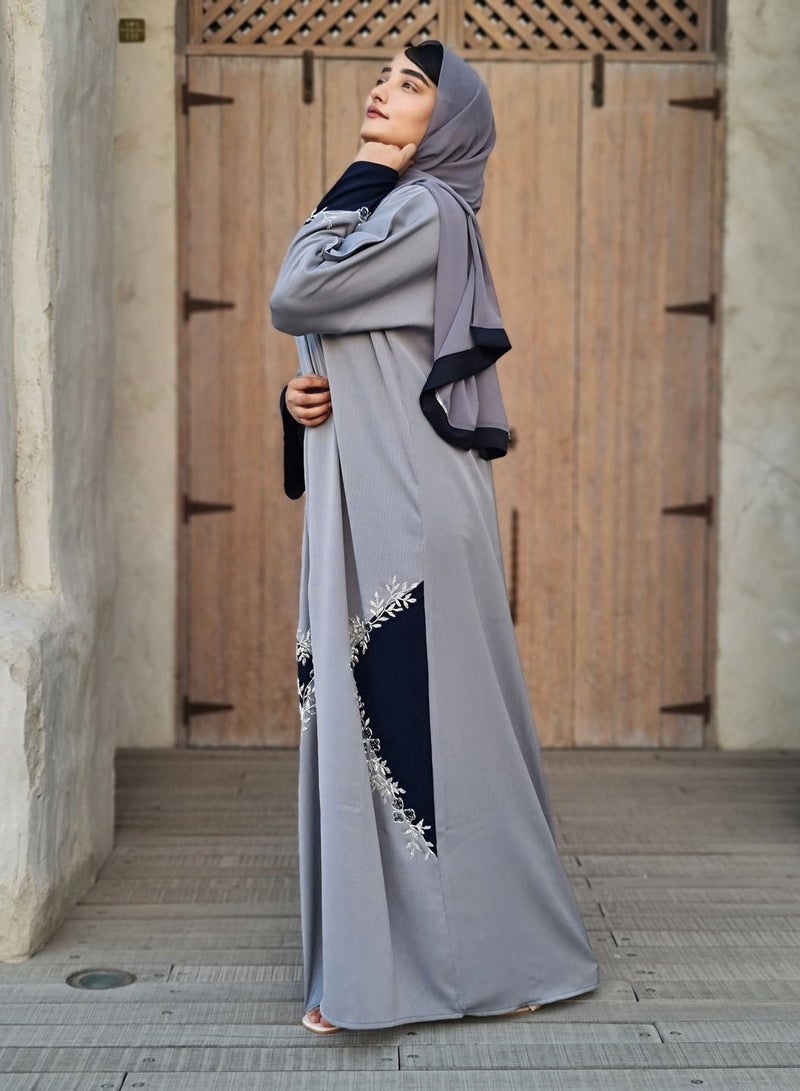 Spiffy Snow Blue Abaya with Special Handwork  - Image 2