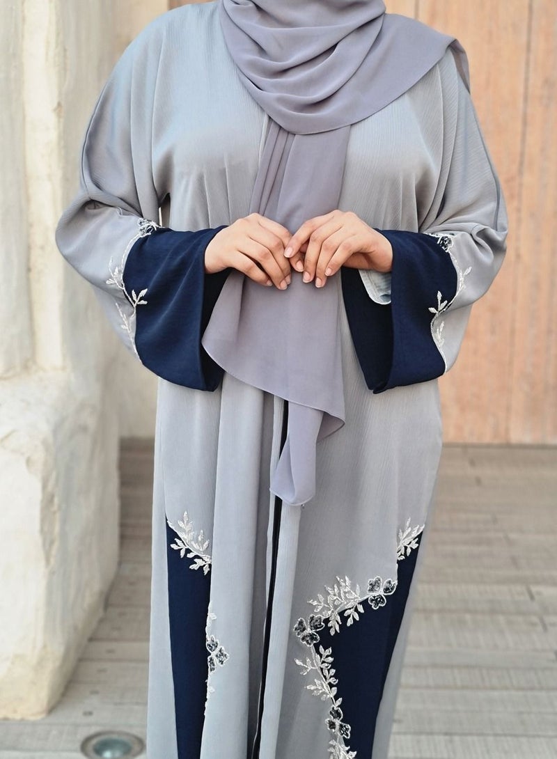 Spiffy Snow Blue Abaya with Special Handwork  - Image 3