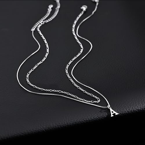 MBW Silver Initial Necklaces for Women, 14K Layered Initial Pendant Necklace Dainty Silver Figaro Choker Name Monogram Necklaces Costume Simple Tiny Jewelry Set for Women Trendy (Letter A) - Image 2