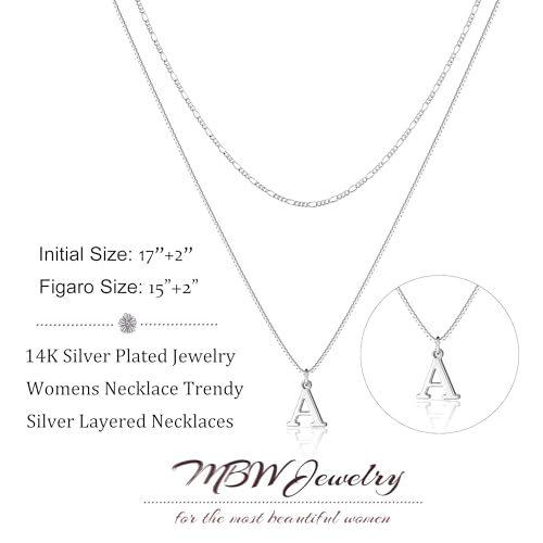 MBW Silver Initial Necklaces for Women, 14K Layered Initial Pendant Necklace Dainty Silver Figaro Choker Name Monogram Necklaces Costume Simple Tiny Jewelry Set for Women Trendy (Letter A) - Image 4