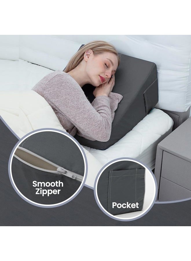 Texstead Bed Wedge Pillow Cover Silky & Smooth Wedge Pillowcase, Soft & Breathable, Removable & Machine Washable-Zipper Design (Dark Gray, 24"x24"x7.5") - Image 2