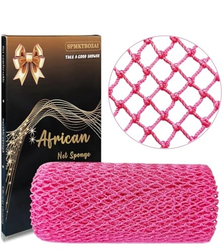 SPMKTBOZAI African Net Sponge Authentic, African Exfoliating Sponge Real African Net Black Owned, African Bath Sponge Back Scrubber, Body Exfoliator Shower Bath Accessories (Pink) - Image 1