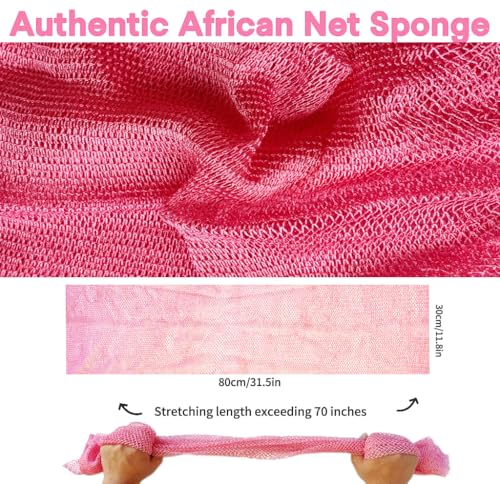 SPMKTBOZAI African Net Sponge Authentic, African Exfoliating Sponge Real African Net Black Owned, African Bath Sponge Back Scrubber, Body Exfoliator Shower Bath Accessories (Pink) - Image 3