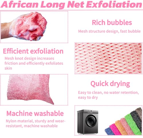 SPMKTBOZAI African Net Sponge Authentic, African Exfoliating Sponge Real African Net Black Owned, African Bath Sponge Back Scrubber, Body Exfoliator Shower Bath Accessories (Pink) - Image 4